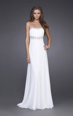 Hot Open Back Strapless Jeweled Trim WhiteLong Prom Dress